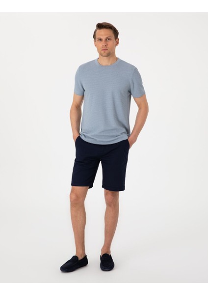 Lacivert Slim Fit Dokuma Şort