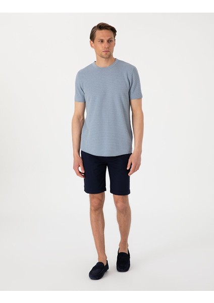 Lacivert Slim Fit Dokuma Şort