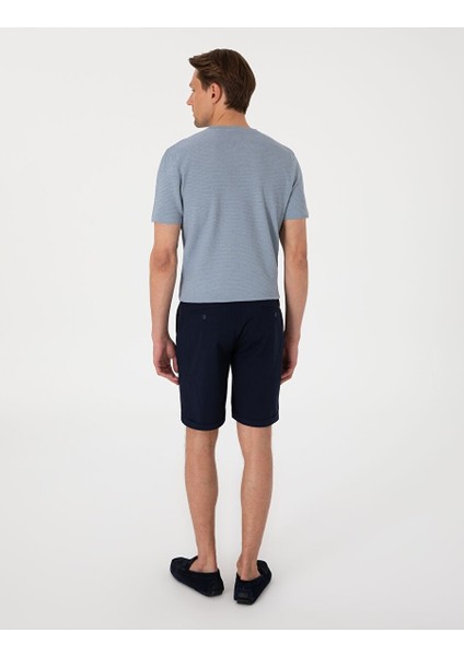 Lacivert Slim Fit Dokuma Şort