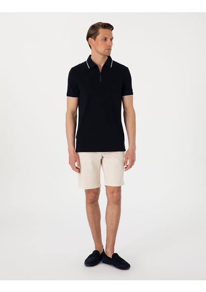 Bej Slim Fit Dokuma Şort