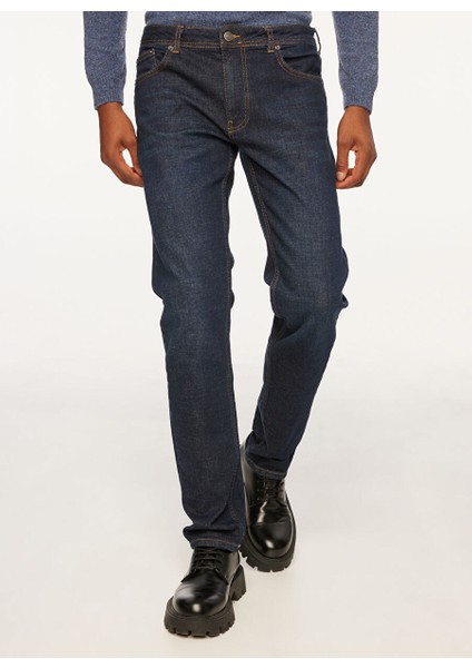 Lacivert Erkek Düz Paça Slim Fit Denim Pantolon FM23W28PD