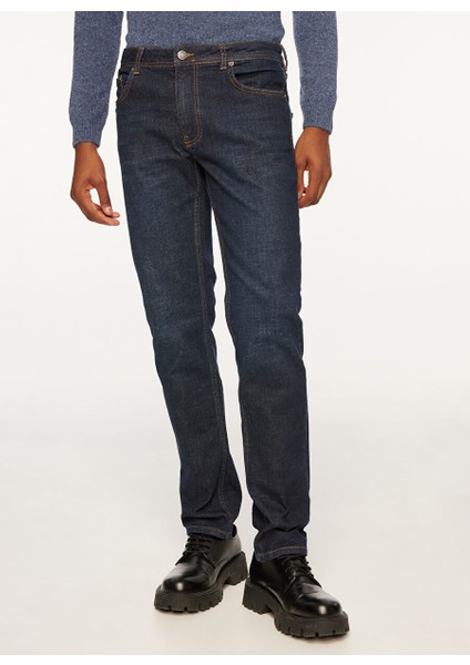 Lacivert Erkek Düz Paça Slim Fit Denim Pantolon FM23W28PD