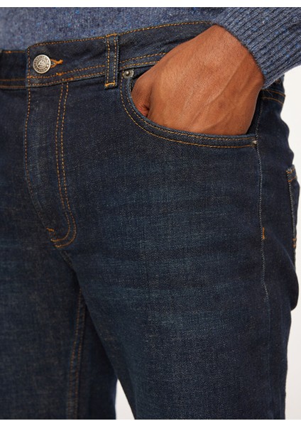 Lacivert Erkek Düz Paça Slim Fit Denim Pantolon FM23W28PD