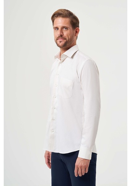 Erkek Regular Fit Klasik Gömlek Ekru GM23K232047_D03