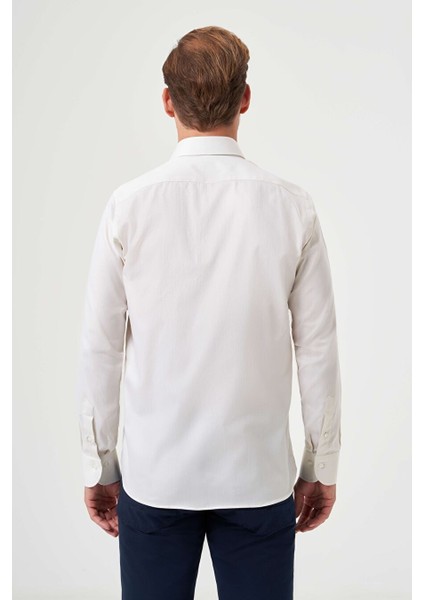 Erkek Regular Fit Klasik Gömlek Ekru GM23K232047_D03