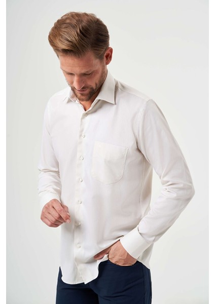 Erkek Regular Fit Klasik Gömlek Ekru GM23K232047_D03