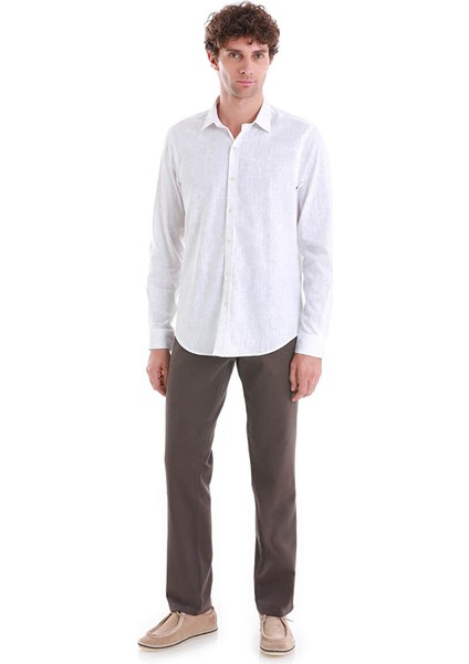 Bej Comfort Fit Baskılı Slim Yaka Uzun Kollu Spor Gömlek fiyatları
