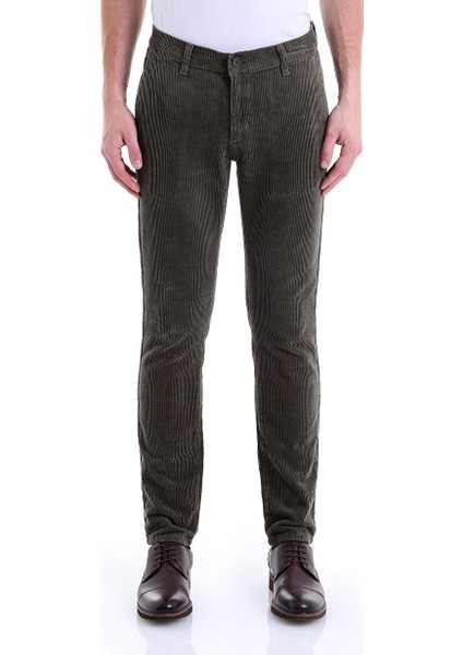 Lacivert Regular Fit Düz Pamuklu 5 Cep Kadife Pantolon