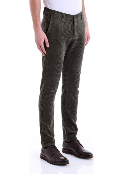 Lacivert Regular Fit Düz Pamuklu 5 Cep Kadife Pantolon