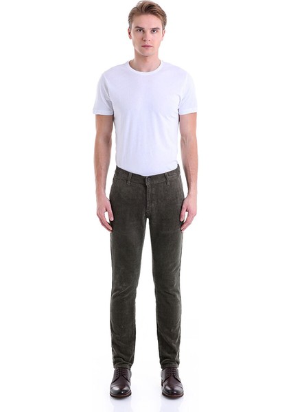 Lacivert Regular Fit Düz Pamuklu 5 Cep Kadife Pantolon