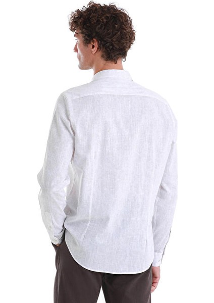 Bej Comfort Fit Baskılı Slim Yaka Uzun Kollu Spor Gömlek