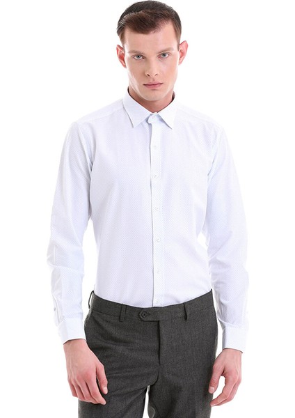 Mavi Slim Fit Baskılı Pamuklu Slim Yaka Uzun Kollu Klasik Gömlek