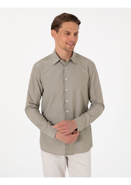 Yeşil Slim Fit Uzun Kollu Gömlek