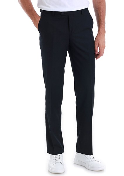 Lacivert Regular Fit Düz Yandan Cepli Kumaş Pantolon