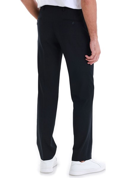 Lacivert Regular Fit Düz Yandan Cepli Kumaş Pantolon