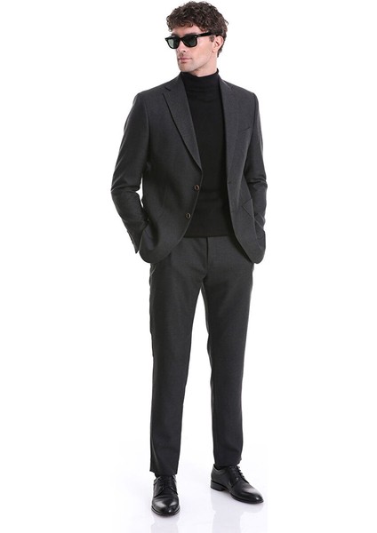 Haki Slim Fit Düz Mono Yaka Casual Flanel Takım Elbise fırsatları