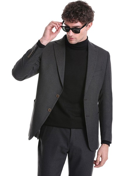 Haki Slim Fit Düz Mono Yaka Casual Flanel Takım Elbise indirimleri