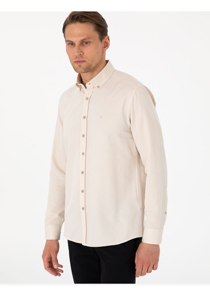 Bej Slim Fit Uzun Kollu Gömlek