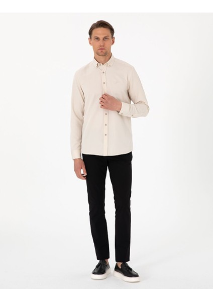 Bej Slim Fit Uzun Kollu Gömlek