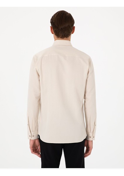 Bej Slim Fit Uzun Kollu Gömlek
