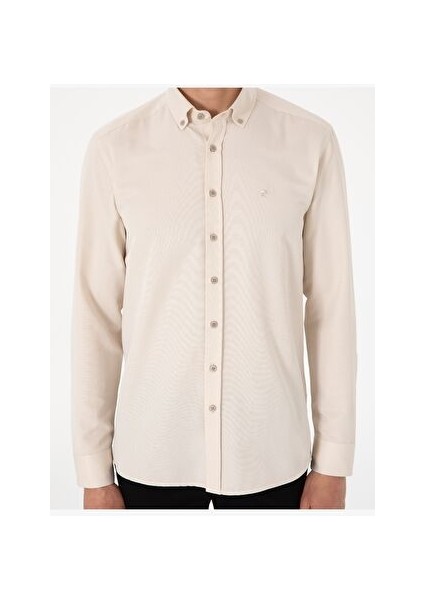 Bej Slim Fit Uzun Kollu Gömlek