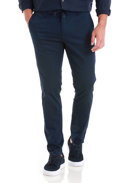Lacivert Regular Fit Düz Yandan Cep Pamuklu Jogger Kanvas Pantolon