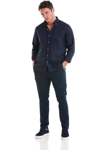 Lacivert Regular Fit Düz Yandan Cep Pamuklu Jogger Kanvas Pantolon