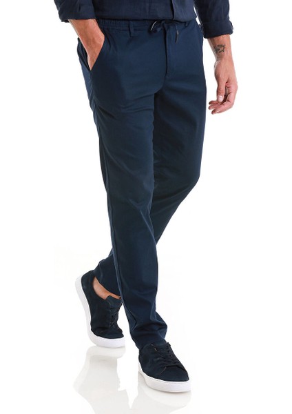 Lacivert Regular Fit Düz Yandan Cep Pamuklu Jogger Kanvas Pantolon