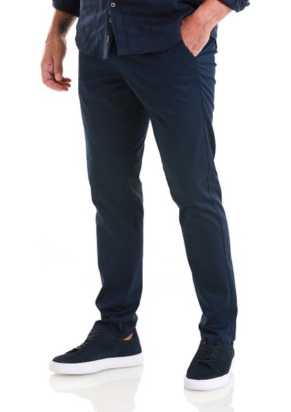Lacivert Regular Fit Düz Yandan Cep Pamuklu Jogger Kanvas Pantolon