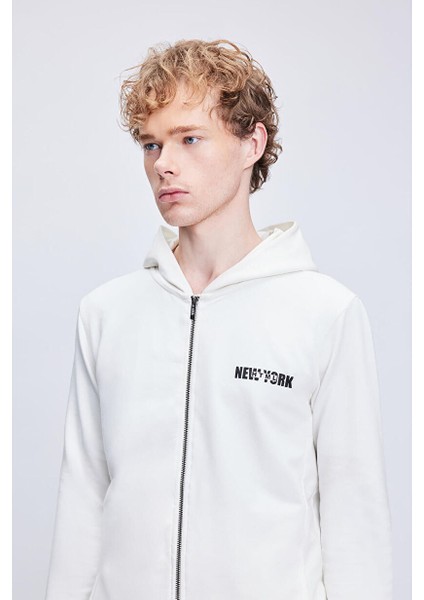 Beyaz Regular Fit Düz Pamuklu Tam Boy Fermuarlı Sweatshirt modelleri