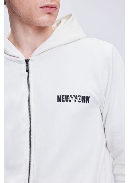 Beyaz Regular Fit Düz Pamuklu Tam Boy Fermuarlı Sweatshirt fırsatları