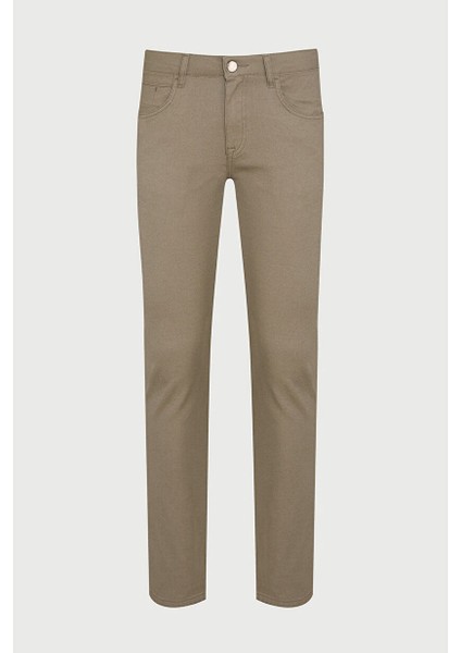 Haki Slim Fit Desenli Pamuklu 5 Cep Kanvas Pantolon