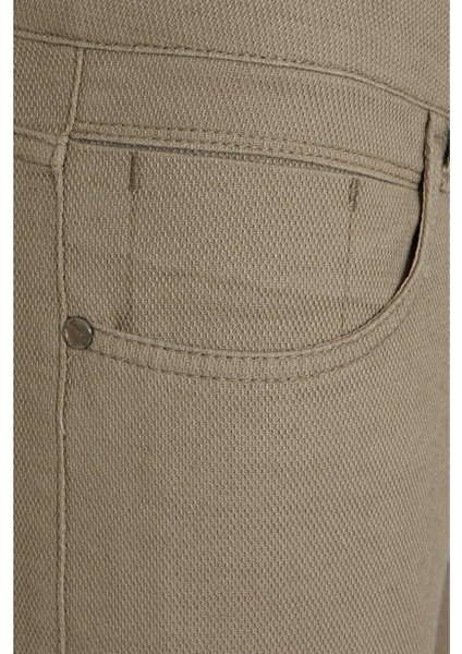 Haki Slim Fit Desenli Pamuklu 5 Cep Kanvas Pantolon