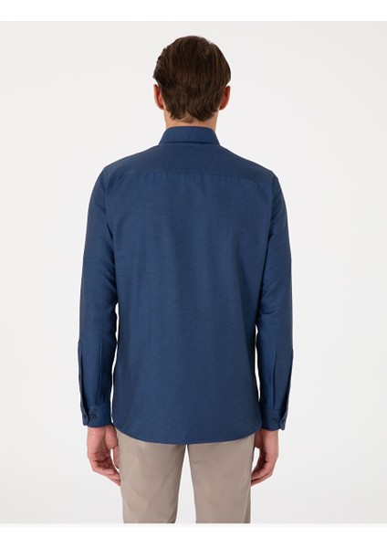 Lacivert Oxford Slim Fit Kolay Ütülenebilir Gömlek