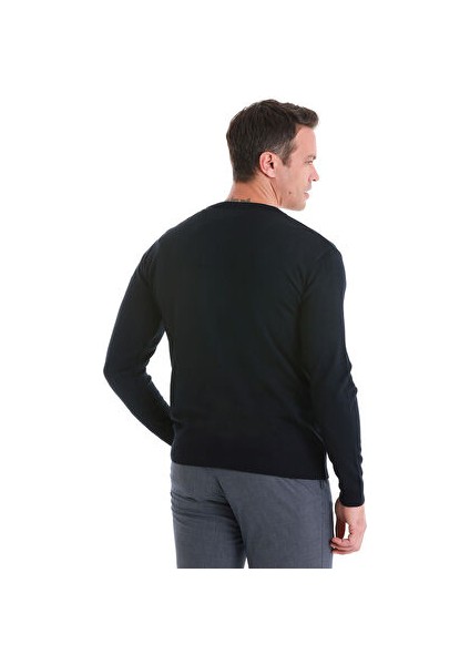 Lacivert Regular Fit Düz V Yaka Triko Hırka
