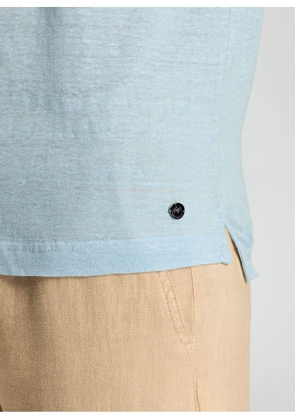 Saf Keten Açık Mavi Polo Yaka T-Shirt fırsatları