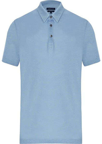 Saf Keten Açık Mavi Polo Yaka T-Shirt