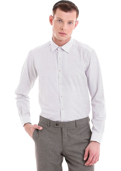 Bordo Slim Fit Baskılı Pamuklu Slim Yaka Uzun Kollu Klasik Gömlek