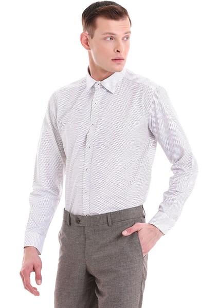 Bordo Slim Fit Baskılı Pamuklu Slim Yaka Uzun Kollu Klasik Gömlek fırsatları