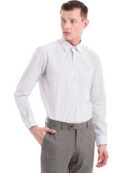 Bordo Slim Fit Baskılı Pamuklu Slim Yaka Uzun Kollu Klasik Gömlek indirimleri