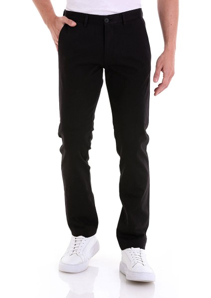 Siyah Regular Fit Düz Yandan Cepli Basic Kanvas Pantolon