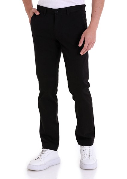 Siyah Regular Fit Düz Yandan Cepli Basic Kanvas Pantolon