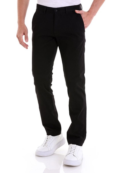 Siyah Regular Fit Düz Yandan Cepli Basic Kanvas Pantolon