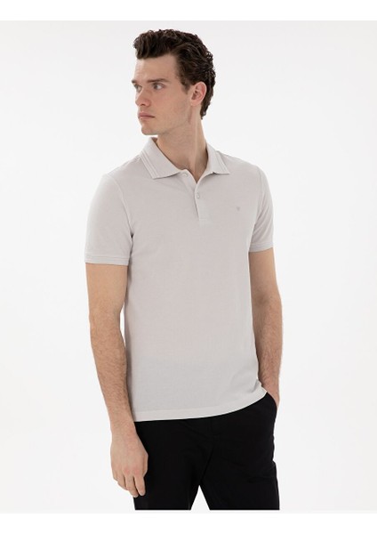 Açık Gri Slim Fit %100 Pamuk Polo Yaka Basic Tişört