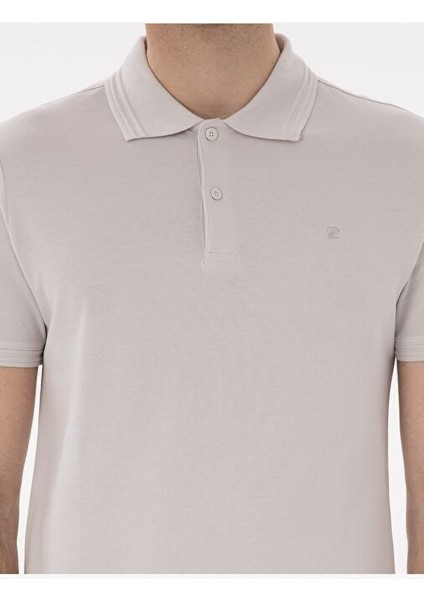 Açık Gri Slim Fit %100 Pamuk Polo Yaka Basic Tişört