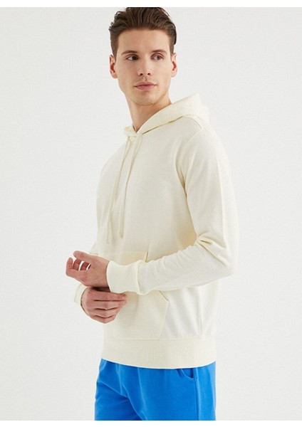 Krem Rengi Kapüşonlu Cepli Pamuklu Regular Fit Erkek Sweatshirt Core Hoodıe W/pocket
