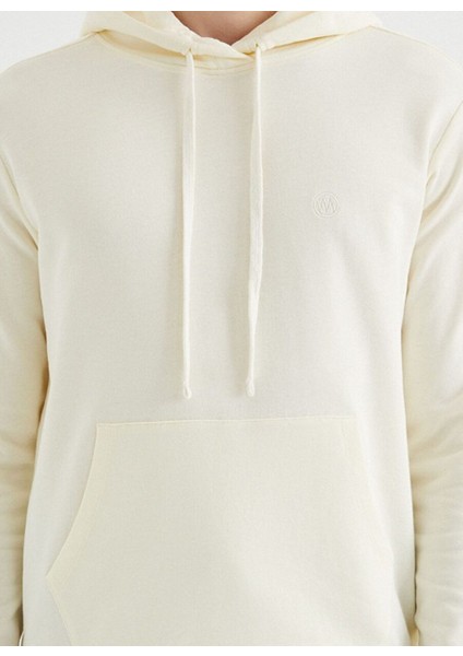 Krem Rengi Kapüşonlu Cepli Pamuklu Regular Fit Erkek Sweatshirt Core Hoodıe W/pocket