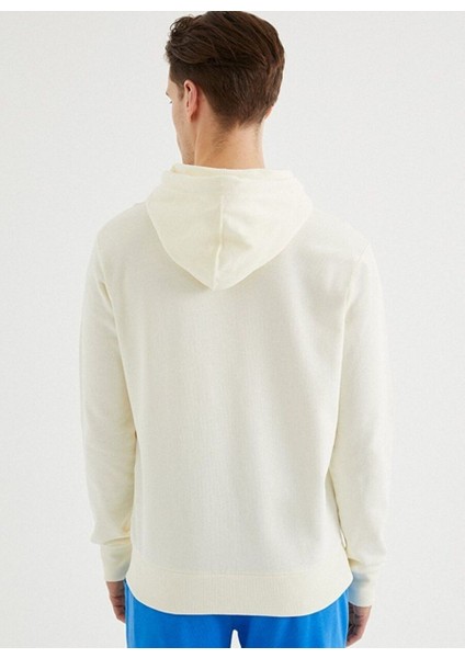 Krem Rengi Kapüşonlu Cepli Pamuklu Regular Fit Erkek Sweatshirt Core Hoodıe W/pocket