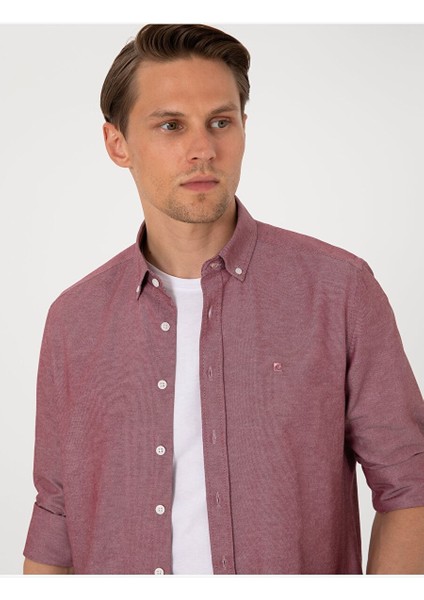 Bordo Oxford Slim Fit Kolay Ütülenebilir Gömlek fiyatları