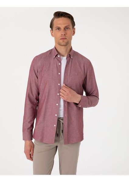 Bordo Oxford Slim Fit Kolay Ütülenebilir Gömlek modelleri